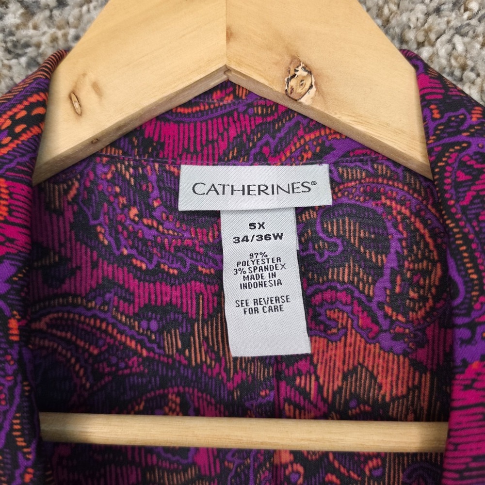 Catherines Top Womens Plus 5X 34/36W Purple Paisley Print Button Up Blouse - Picture 7 of 7